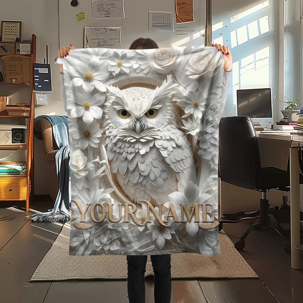1PC Custom Name Autumn Owl Patterned Flannel Blanket Suitable For All Seasons for Home Decor Warmth and Comfort Gifts Holiday Present_lx