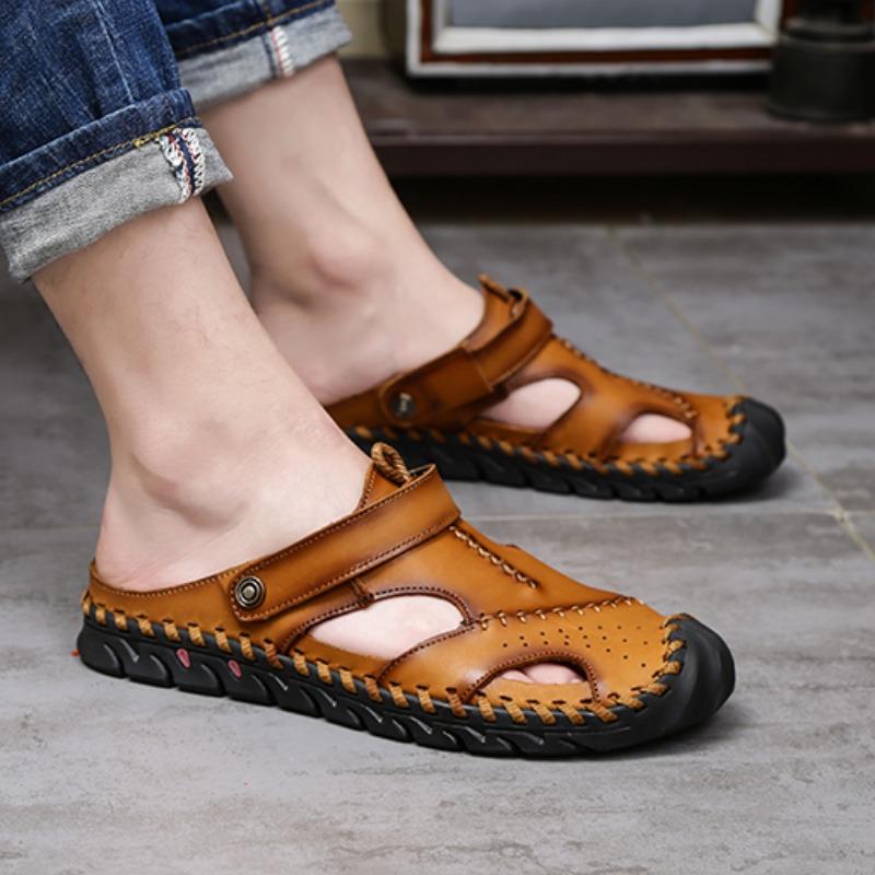 38-48 Summer Men's Large Size Leather Beach Sandals