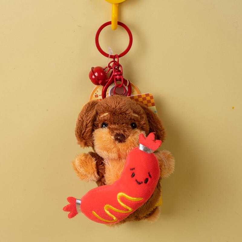 Cartoon Dachshund Plush Toy Camera-Style Keychain Backpack Accessory