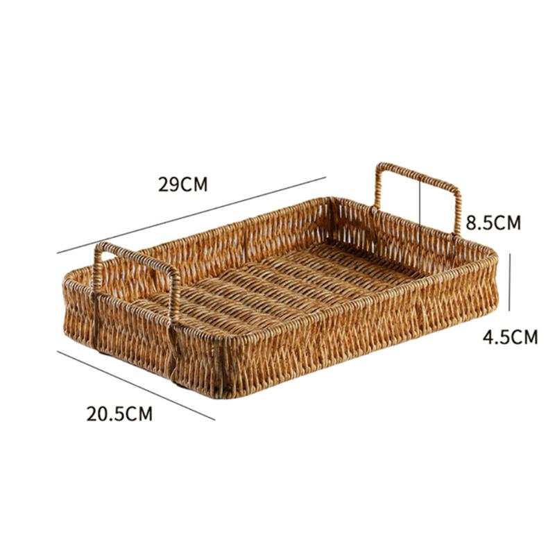 Plastic Storage Tray With Handle Imitation Rattan Weaving Basket Sundries Plate Fruit Platter Tea Tray Dinner Serving Tray
