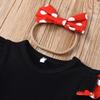 Kids Girls 3 Piece Outfit Long Sleeve Top with Flutter Sleeves Polka Dot Dress and Bow Headband Spring Autumn Set