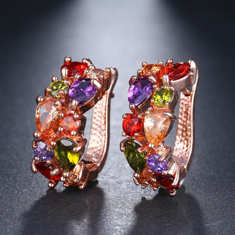 Colorful Cubic Zirconia Long Drop Earrings, Luxury Geometric Crystal Earrings, Elegant Evening Party Jewelry Gift