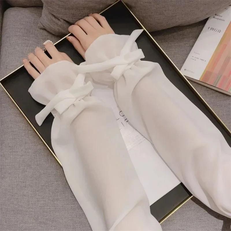 1Pc Women Lace Arm Sleeves Gloves Fingerless Ice Silk Gloves Mesh Tulle Long Gloves Summer Breathable Sun Protection Sleeves