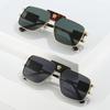 Men's European and American Style Double-Beam Metal Sunglasses with Fan-Shaped Accent