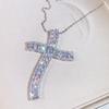 Luxury 925 Silver Cross Pendant Statement Necklace With AAAA+ Zircon Long Necklace For Women Man Religious Fashion Jewelry Gift