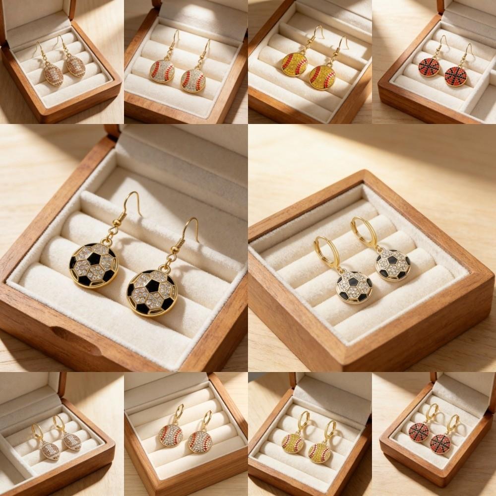 Baseball Football Ear Hooks Rhinestone Ear Pendant Jewelry  Sports Events