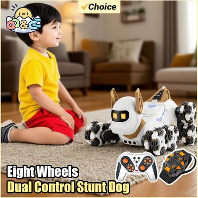 Non-Toxic Eight Wheel Stunt Rc Robot Dog Car Toy 2.4G Radio Remote Control Cars With Music Stunt Spray Electric Toy For Children Kids Gift