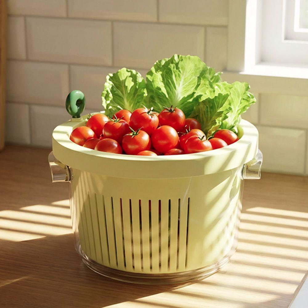 Manual Vegetable Drain Basket Double-layer Large Capacity Fruit Washing Basket Plastic 360°Rotatable Fruit Washing Basin Salad