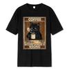Coffee Because Murder Is Wrong Black Cat Drinks Coffee Funny T-Shirt Oversized Hip Hop T Shirt Cotton Tops Short Sleeves for Men