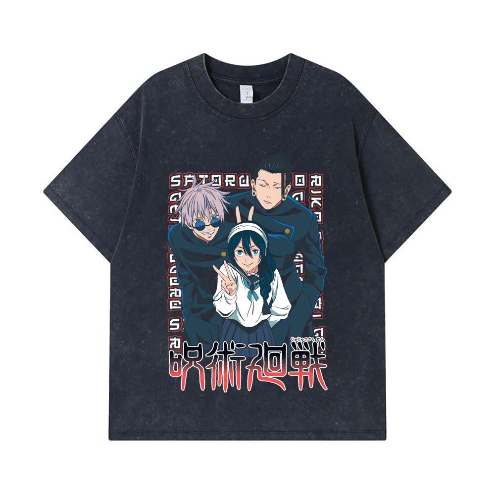 275 GSM Washed T-shirts 100% Cotton Jujutsu Kaisen V40 Print Unisex Heavy Cotton T Shirt