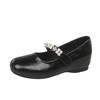 Fashion Pearl One-word Strap Soft Sole Inside Heightening Single Shoes New Round Toe Shallow Mouth Non-slip Low Top Shoes for Autumn