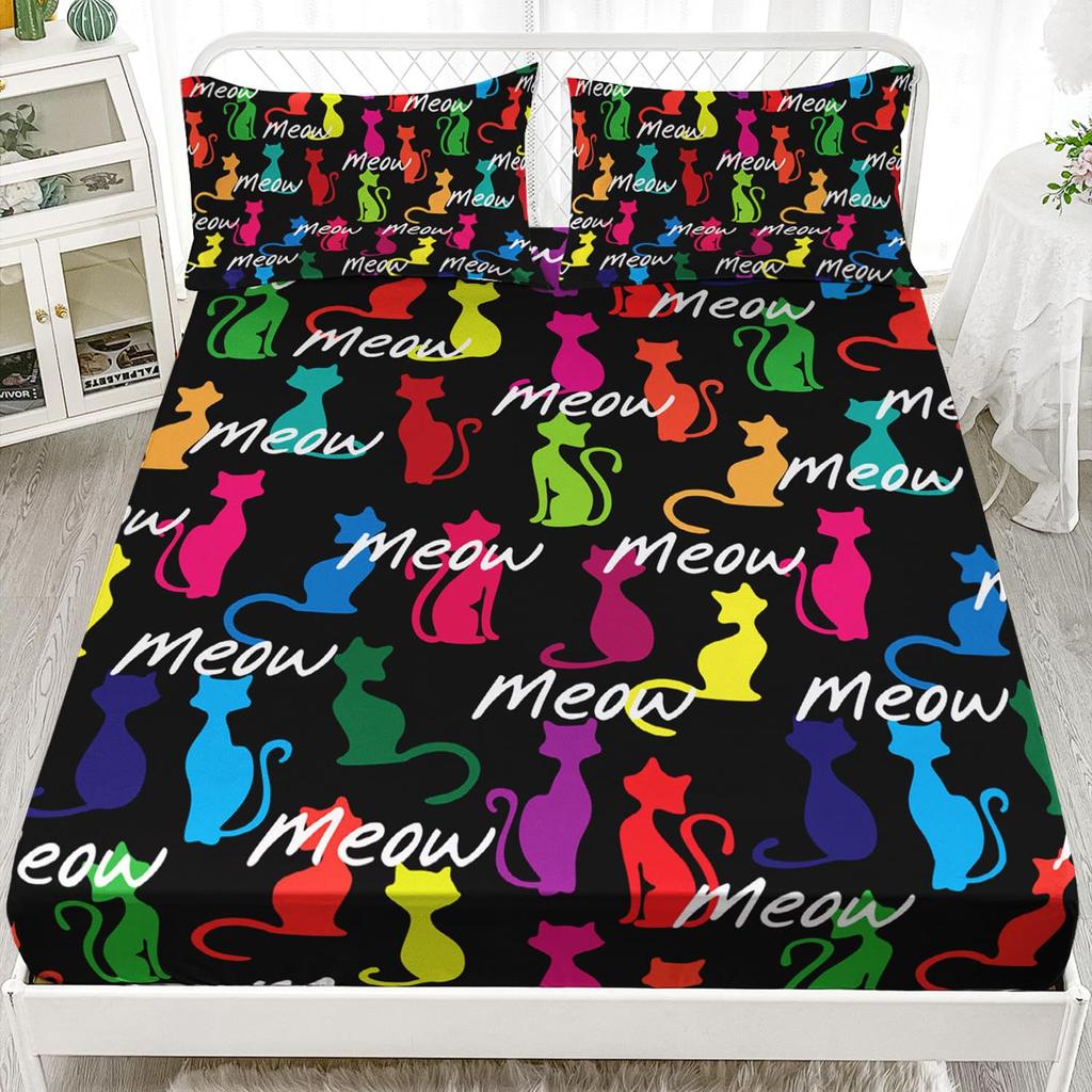 Cartoon Cat Pattern Bed Hat Three-Piece Digital Printing Bedding Bed Hat Three-Piece Set Children And Adults