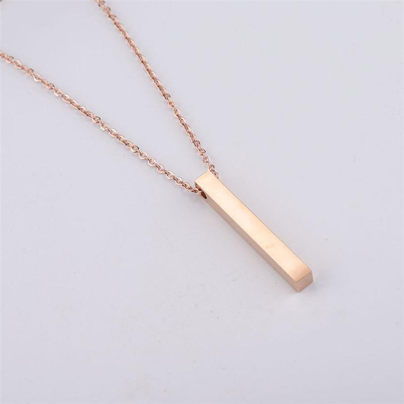 Minimalist Luxe Pierced Square Bar Pendant Glossy Textured Long Necklace