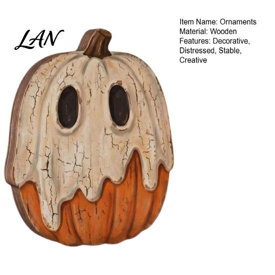 Decorative Wood Painting Art Halloween Wooden Ornaments, Distressed Pumpkin/Cat Decorations, Desktop & Wall Durable Tabletop Decors for Autumn Harvest