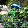 Solar Powered Outdoor Frog Statue Light with Bird Feeder and LED Bulbs