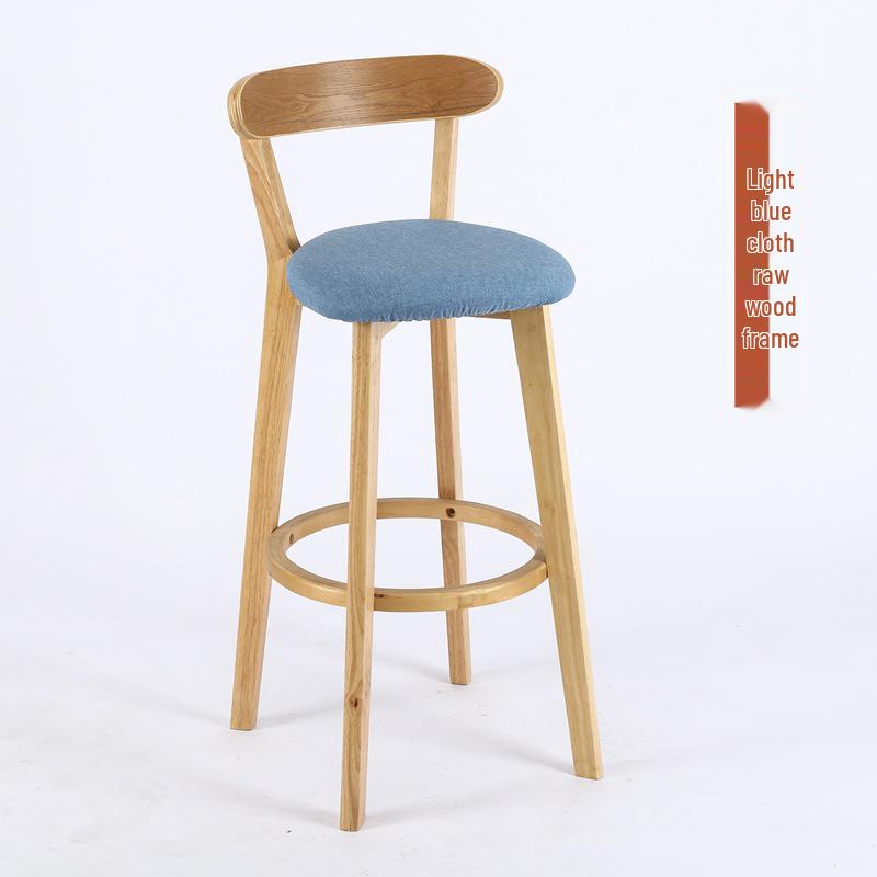 Nordic Solid Wood Bar Stool with Backrest - Modern Minimalist High Chair for Home or Milk Tea Shop