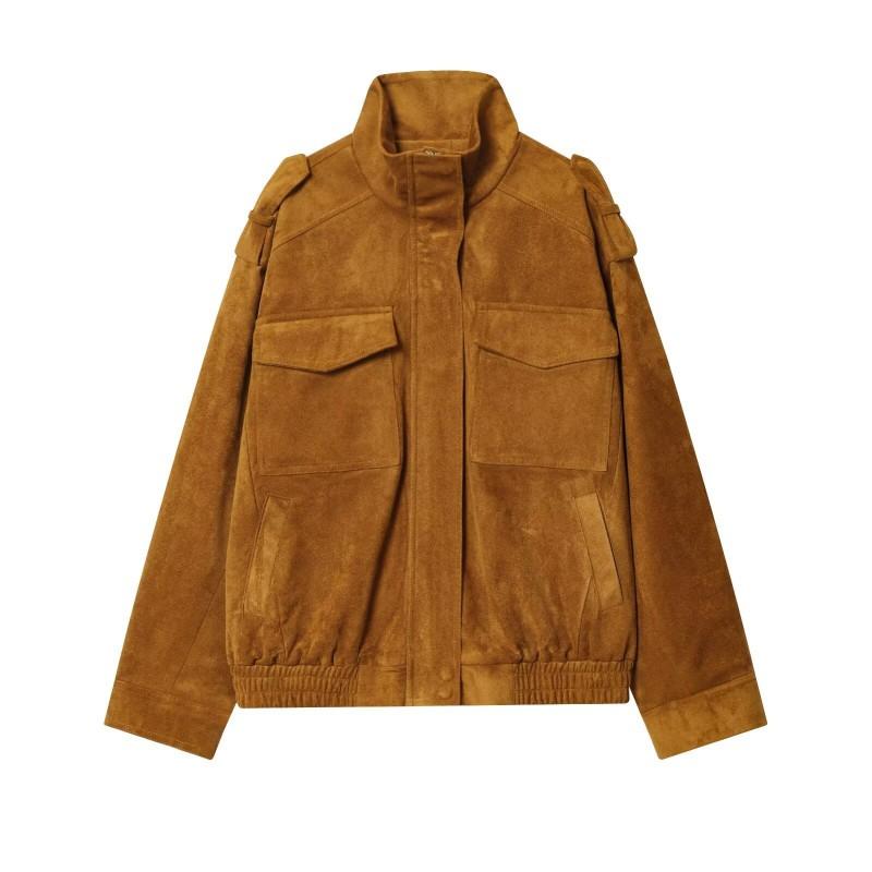 Womens Vintage Stand Collar Faux Suede