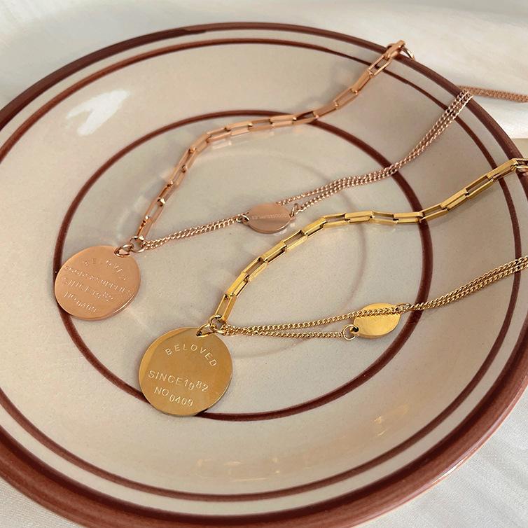 Retro Light Luxury Rose Gold Double-Layer Ot Buckle Round Brand Necklace Niche Sweater Chain Autumn And Winter Collarbone Chain