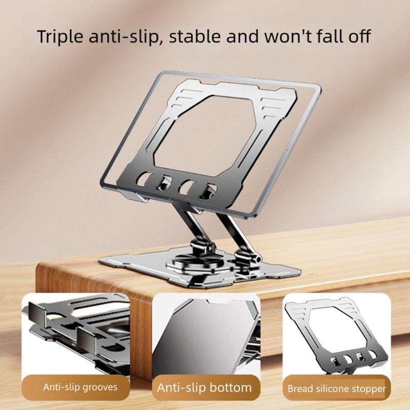 Foldable Carbon Steel Tablets Stand Adjustment Height 360Degree Rotating Base Ventilated Slip proof Optimaled Viewing