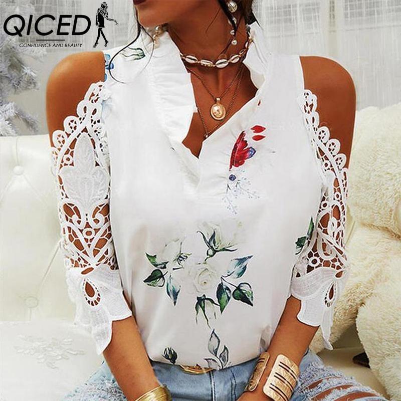 

QICED Women s Fashion Casual V Neck Blouses & Shirts XXXXL білий
