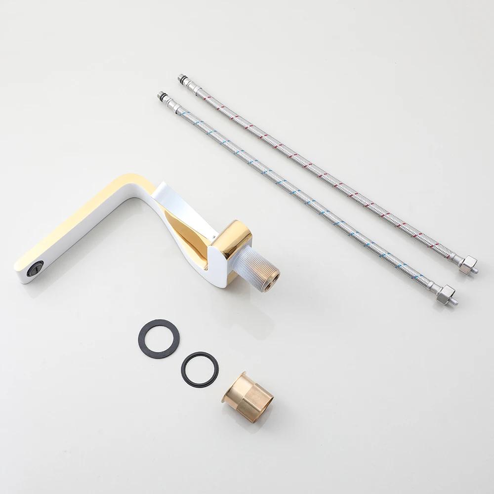 KEMAIDI White Gold Brass Bathroom Sink Faucet Single Handle Bathroom Faucets Hot Cold Mixer Tap Deck Mounted Z Shape Style