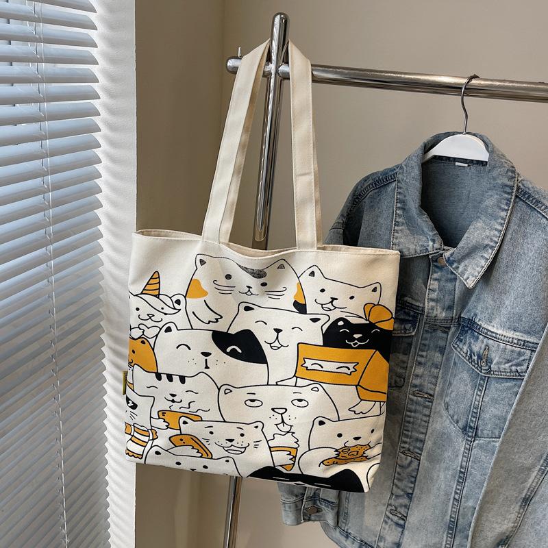 Tote Bag Women's Summer New Cute Cartoon Large-capacity Student Commuter Bag Shoulder Canvas Bag