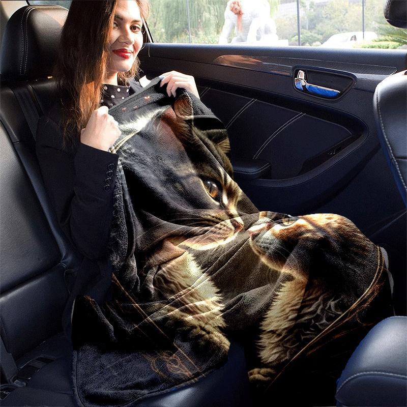 1pc Cat Printing Lightweight Flannel Blanket, Comfortable and Warm Blanket, for Camping Sofa Bed and Couch Office, in All Seasons