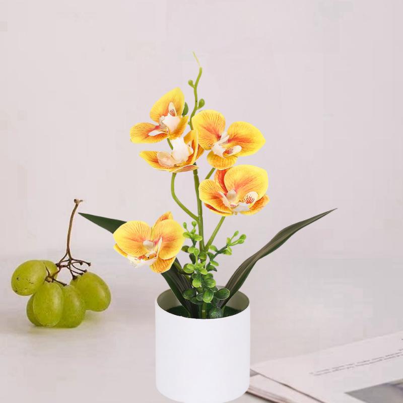 5 Heads Artificial Butterfly Orchid Potted Bonsai Home Garden Balcony Desktop Bedroom Living Room Decoration Fake Plants Bonsai