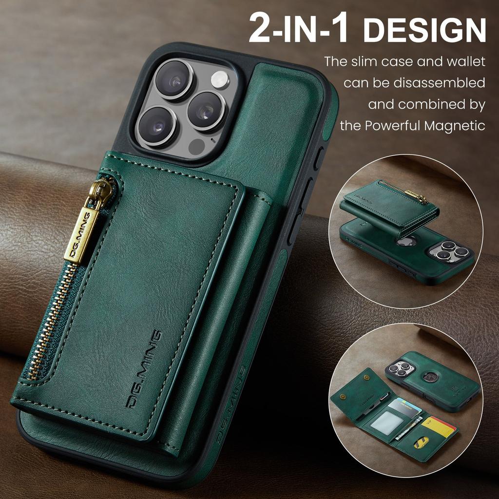 Leather Phone Case for iPhone 16 pro Max 16E 17 Air 15 plus 14 13 12 11 2 in 1 Magnetic RFID Blocking Zipper Card Holder Wallet