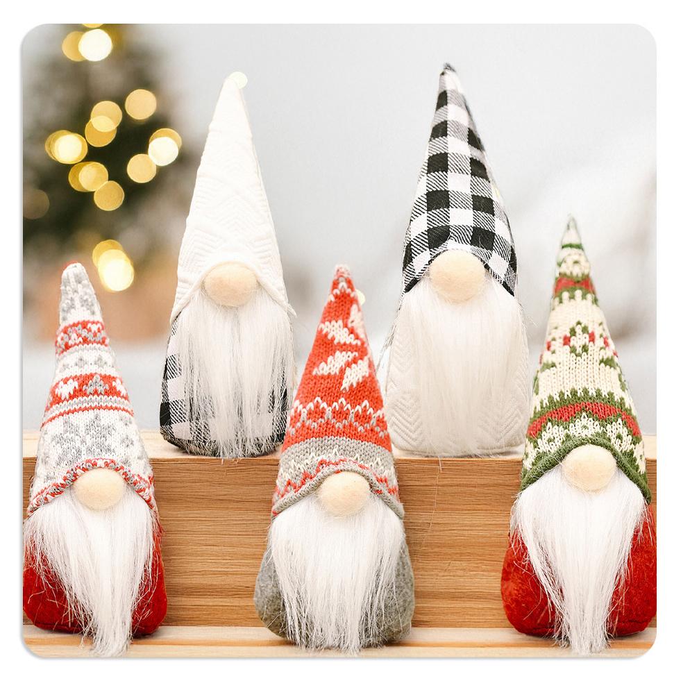 Christmas Gnome Plush Ornament, Knitted Hat Faceless Doll, Tabletop Christmas Decoration, Festive Fabric Figurine