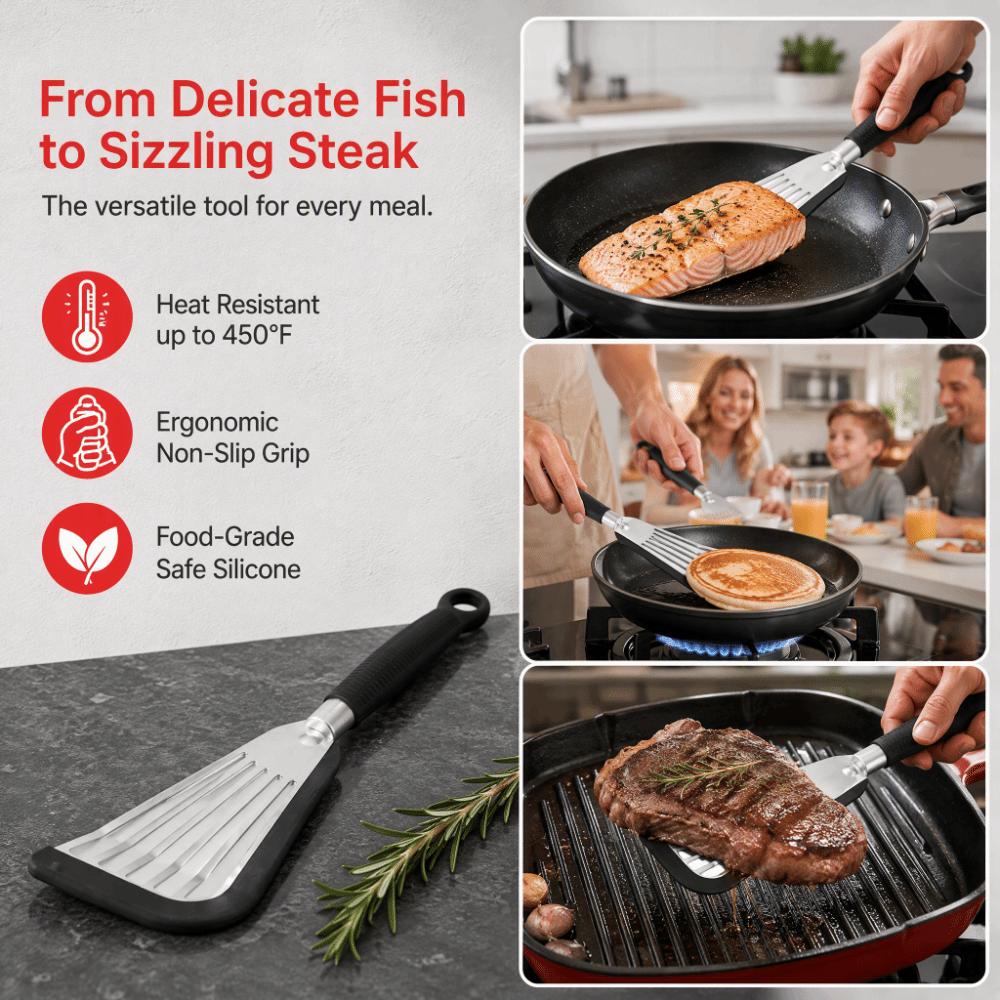 Black Grey Fish Spatula Slot Design Nonstick Spatula Slotted Spatula Frying Fish Egg Steak Pancake