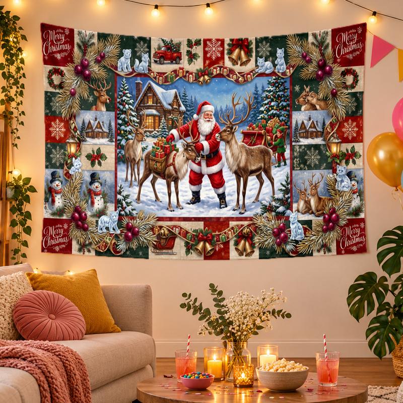 Christmas Theme Wall Tapestry, Xmas Wall Hanging, Holiday Home Bedroom Decoration