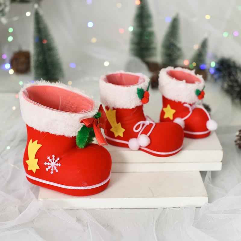 3 Sizes Christmas Candy Boots Santa Claus Flocking Boots Stockings Decorative Candy Gift Box Home Decoration Supplies