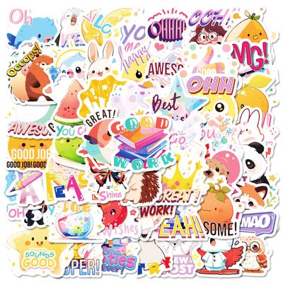 50 Cute Cartoon Pattern Text Combined with Student Reward Stickers Mixed Stickers