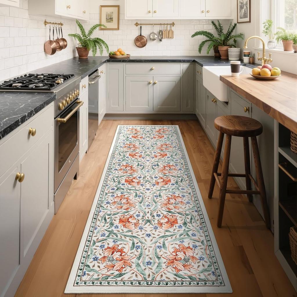 Hallway Runner Rug Soft Floral Kitchen Rugs Washable Non Slip Corridor Long Carpet Bedroom Bedside Bath Laundry Room Floor Mat