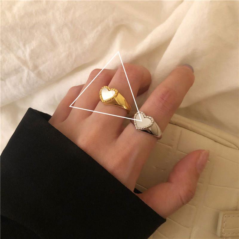 Korean Dongdaemun 925 Sterling Silver Designer Heart Shell Open Adjustable Ring For Women J1567