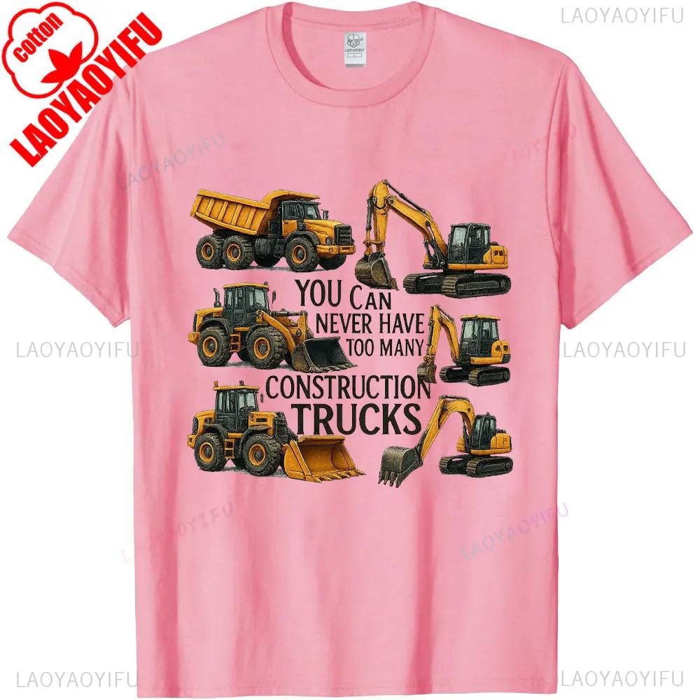 Types Of Construction Excavator Bulldozer Truck Crane Unisex Tshirt Summer Building Blocks Breathable Shirt Common Design Tops