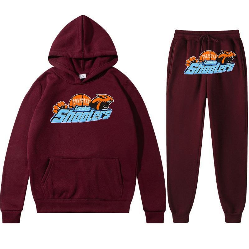 

Printed Sportswear Men s Two-piece Loose Hooded Sweatshirt Set XXXL бордовый