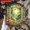 2d Flat 20*20cm Circular Wooden Sign, Retro Windowsill Garden Flower Design, Novel Hippie Decoration Sign, Suitable for Courtyards, Gardening, Offices