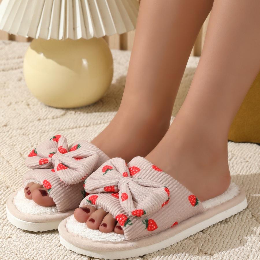 Girls' heart cotton slippers women's season indoor home use non-slip cute bow hairy drag hairy