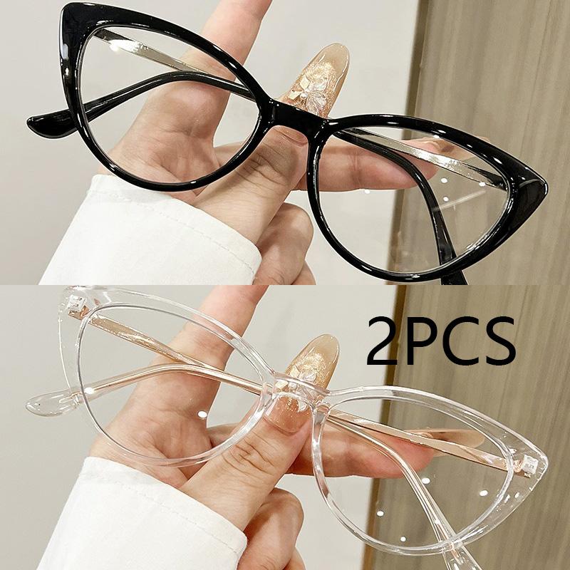 2PCS Anti Radiation Eyeglass Cat Eye Blue Light Blocking Glasses Replaceable Lenses Trendy Vintage Fashion Eyewear