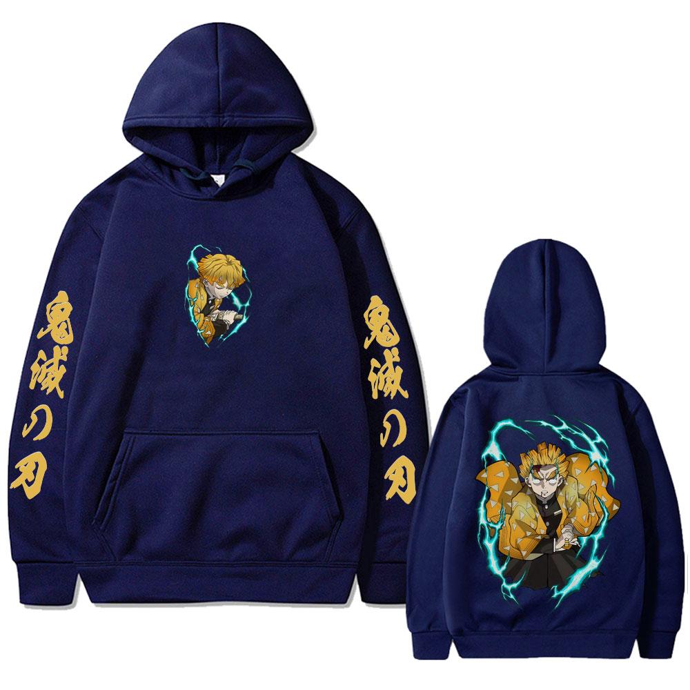 Anime Demon Slayer Agatsuma Zenitsu Graphic Hoodie Men Women Clothing Cartoon Oversized Sweatshirt Men's Hoodies