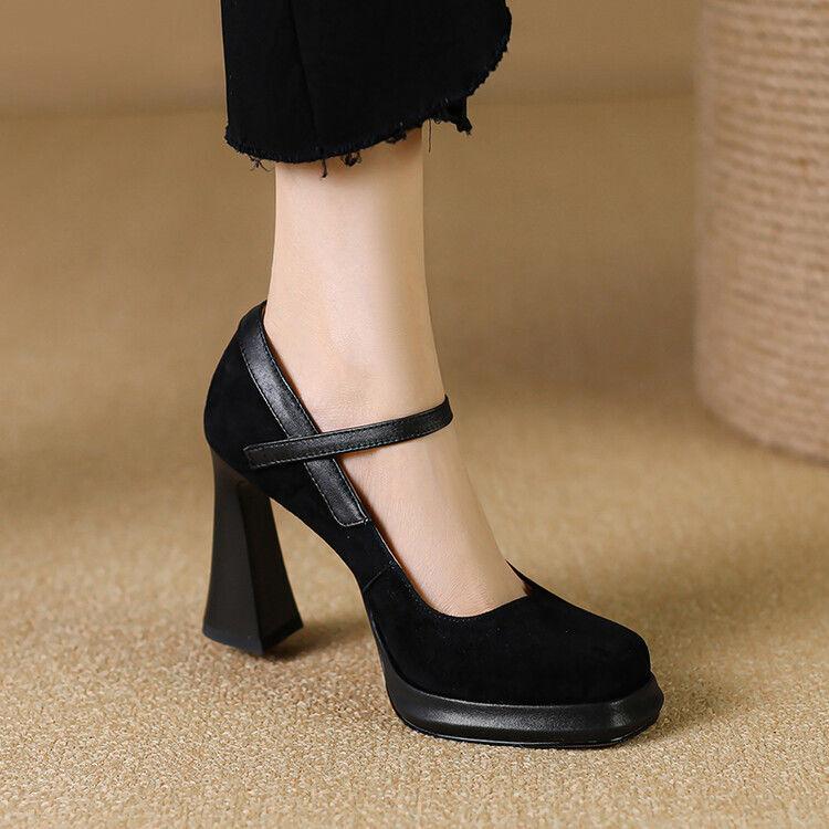 Retro wodoodporna platforma gruby obcas wysokie obcasy pasek z klamrą na jedno słowo kwadratowy nosek Mary Jane model wybieg cheongsam pojedyncze buty damskie brązowe