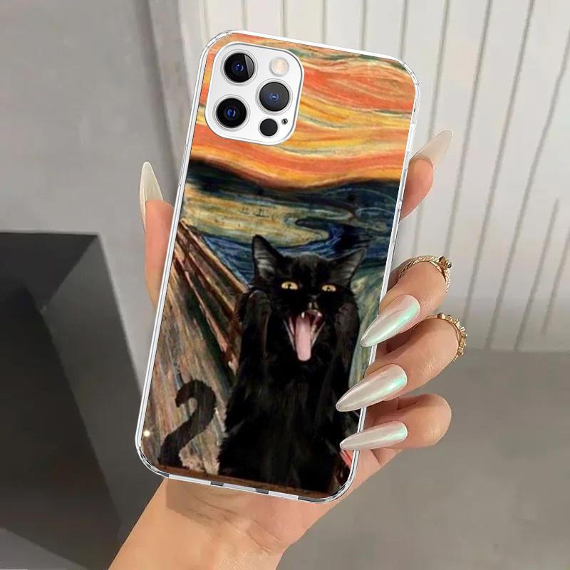 Black Cat Cartoon Cute Phone Case for Iphone 17 Air 16 15 Plus 14 13 Mini 12 11 Pro Max 16E 7 8 SE 2020 Soft Funda Print Shell 1