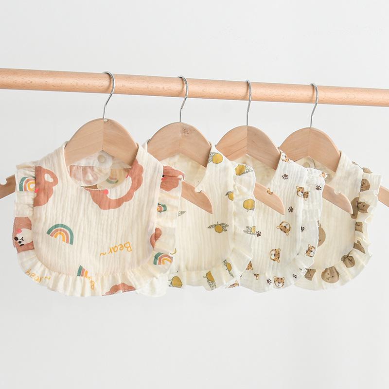 Ruffle Baby Drool Bibs: Pure Cotton Printed Lace Bibs
