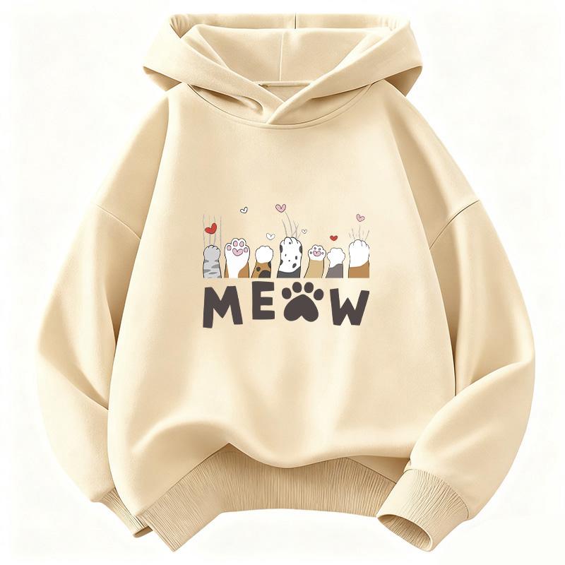 Meow Cat Paw Love Heart Cute Hoodie Kids Cat Children s Sweatshirt Hoody Pullover Boys Girls Autumn Winter Casual Hoodies 110 хаки
