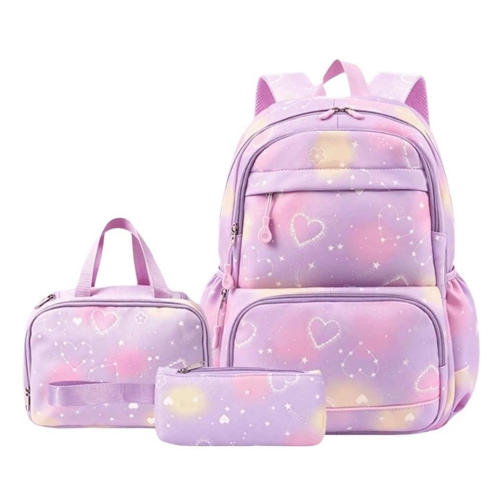 Casual Nylon Backpack Daypack Students School Bag Three-piece School Bag Set Junior High School