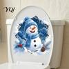 Durable PVC Window Clings Christmas Snowman Toilet Stickers, 3D Bathroom Wall Decals, Festive Home Art Waterproof Seat Creative Holiday Decor Decals