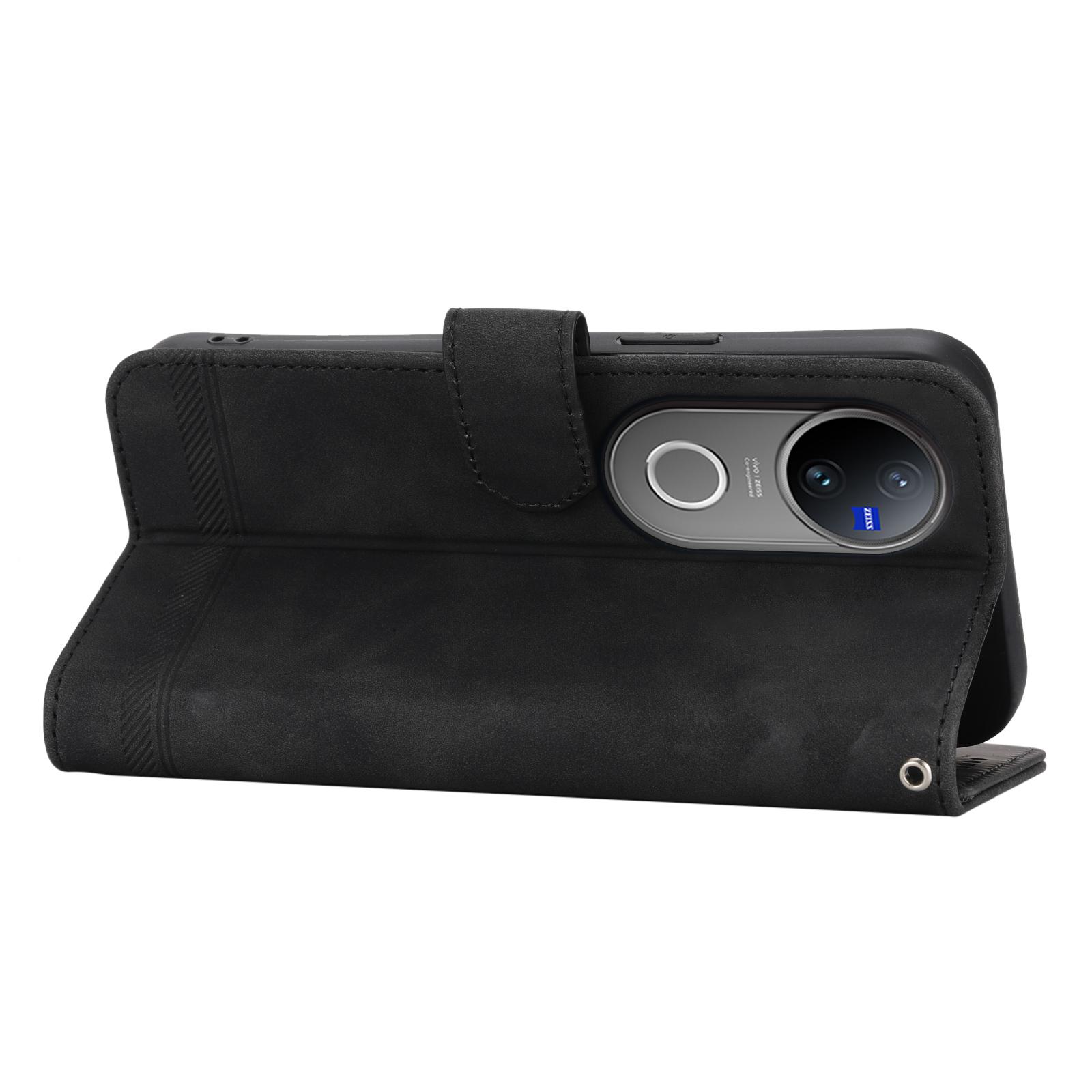 

DIERFENG DF-03 For vivo V50 5G Leather Case Lines Imprint Wallet Phone Cover Blue