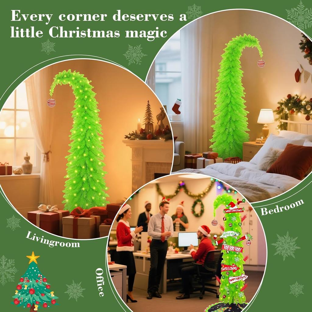 Grinchi 6 Ft Lime Green Artificial Christmas Tree, Bendable Holiday Decor, Easy Assembly